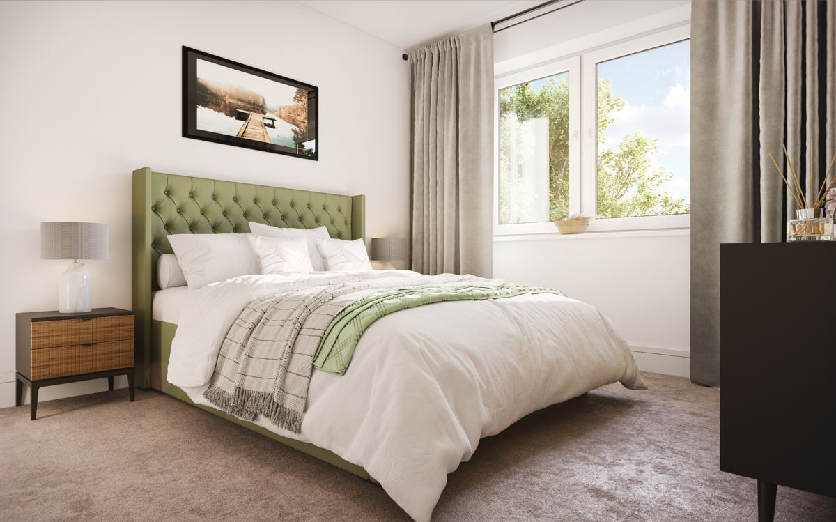 Architectural visualisation of a bright private bedroom at 30 The Avenue